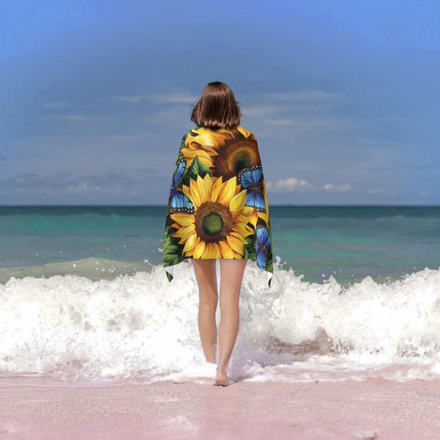 Sunflower and Butterfly Beach Towel 31inx51in, Floral Sand-Free Microfiber Bath Towel Ultra Soft Quick Dry Pool Towel Absorbent Towel Lightweight Towel for Swimming Bathroom Decor