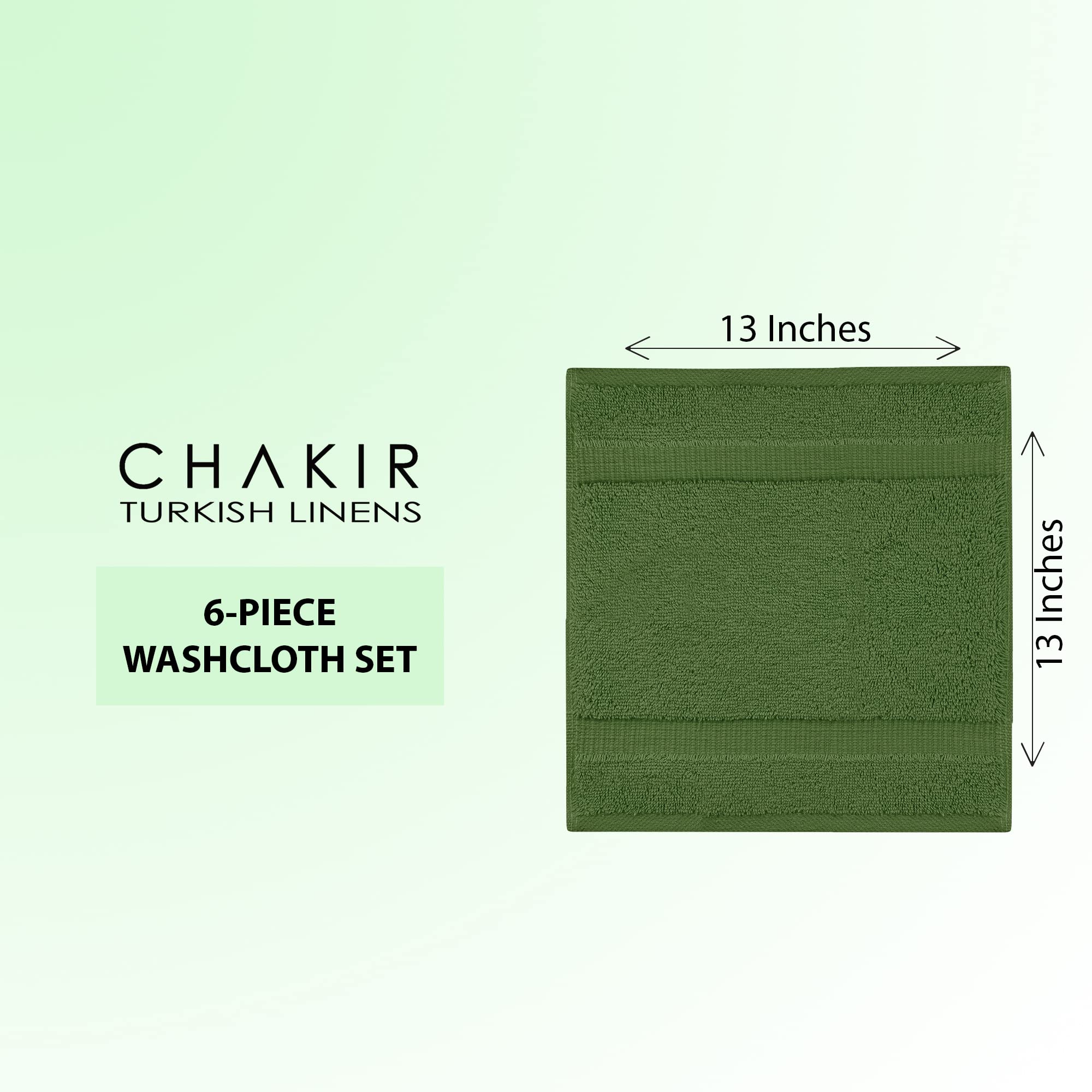 Chakir Turkish Linens 100% Cotton Premium Turkish Towels for Bathroom, 2 Large Bath Towels, 2 Hand Towels, 2 Washcloths (6-Piece Towel Set, Wedgewood): 6-Piece Washcloth Moss