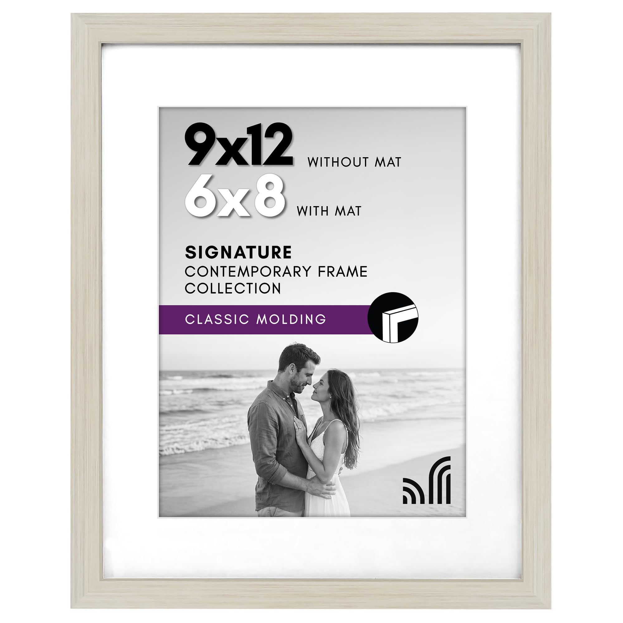 Americanflat 9x12 Picture Frame with Shatter-Resistant Glass - Use as 6x8 Frame with Mat or Display 9x12 Photo Without Mat - Signature Collection - Picture Frames for Tabletop and Wall - Light Wood