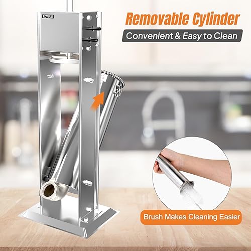 Miniatura 4 de ROVSUN Máquina de relleno vertical de salchichas de acero inoxidable de 7 libras3 L, relleno de carne resistente de doble velocidad, con 4 tubos de