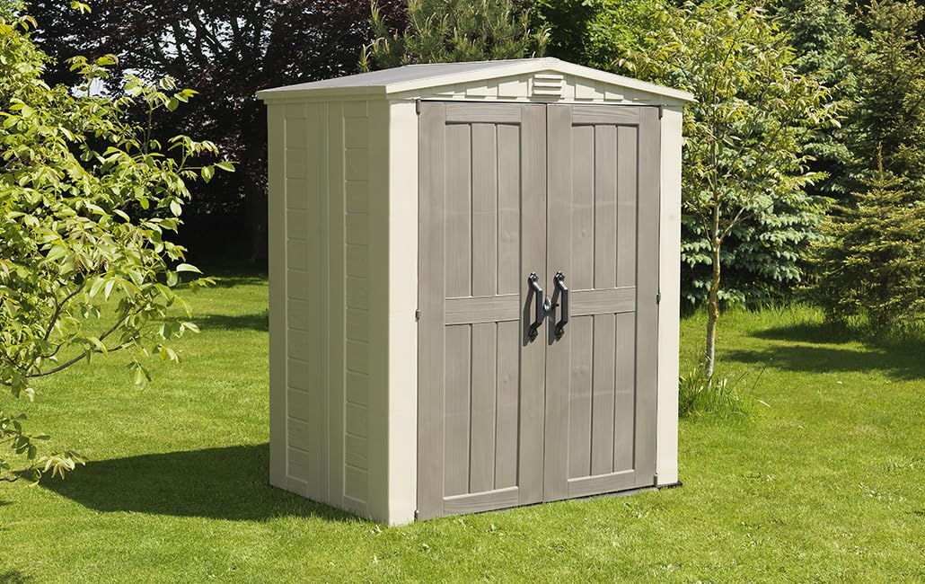 Keter Factor 6x3- Caseta de jardín Exterior 2m2, 178 x 113,5 x 208 cm, con Suelo y Escuadra incluida, Color Marrón/Beige