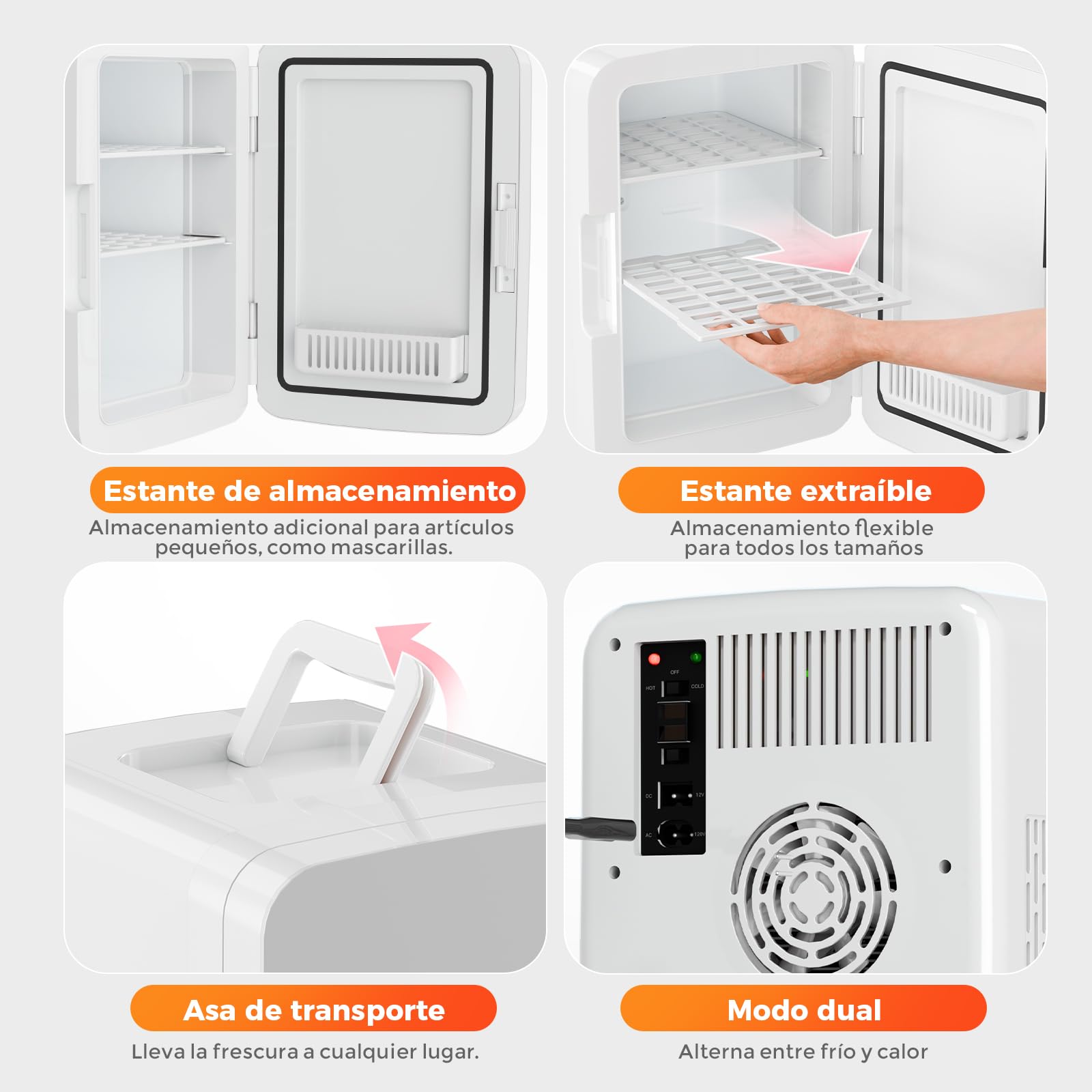 YASHE Mininevera de 10 litros/12 latas, nevera pequeña para dormitorio, enfriador y calentador termoeléctrico para cuidado de la piel, bebidas, oficina, dormitorio, coche, Whitede