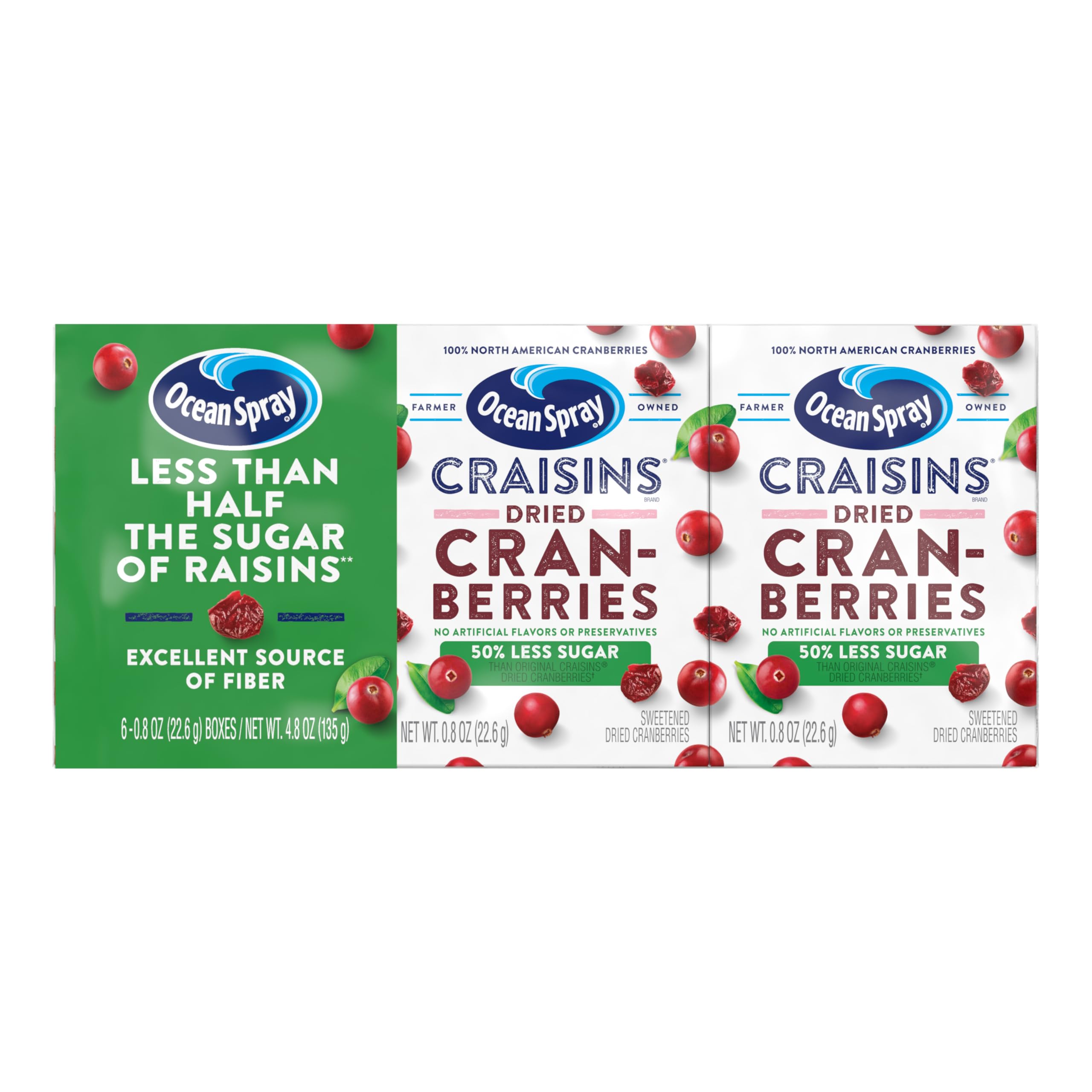 Ocean Spray® Craisins®, 50% Less Sugar Dried Cranberries, Dried Fruit, 8 Oz Pouches, 6 Count