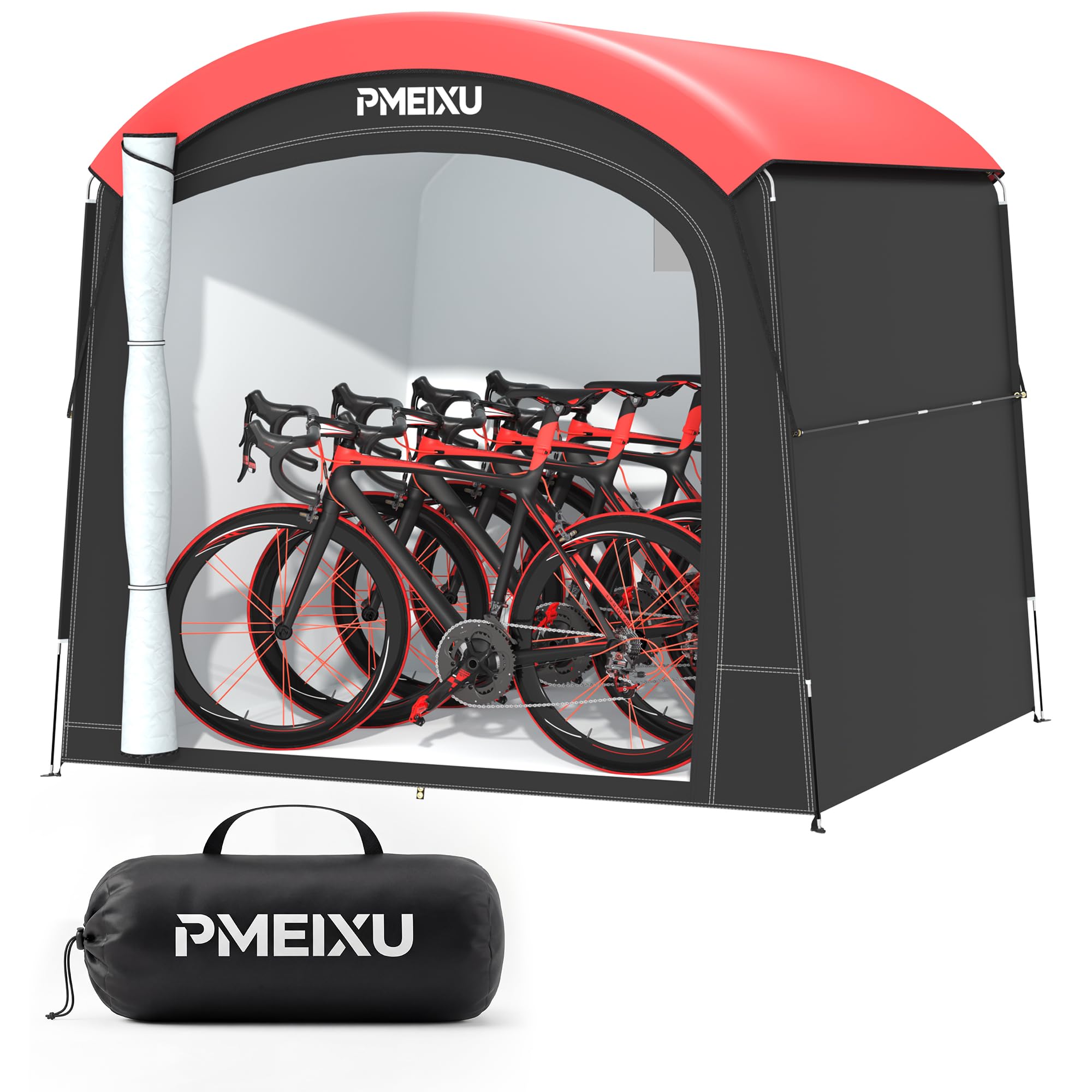 PMEIXU Oversized Outdoor Bike Storage Shed, Portable 210D Oxford PU4000 Bike Tent for 4-5 Bicycles, All-Weather Garden Storage for Motorcycles, Riding Lawn Mowers, Patio Furniture & Gardening Tools