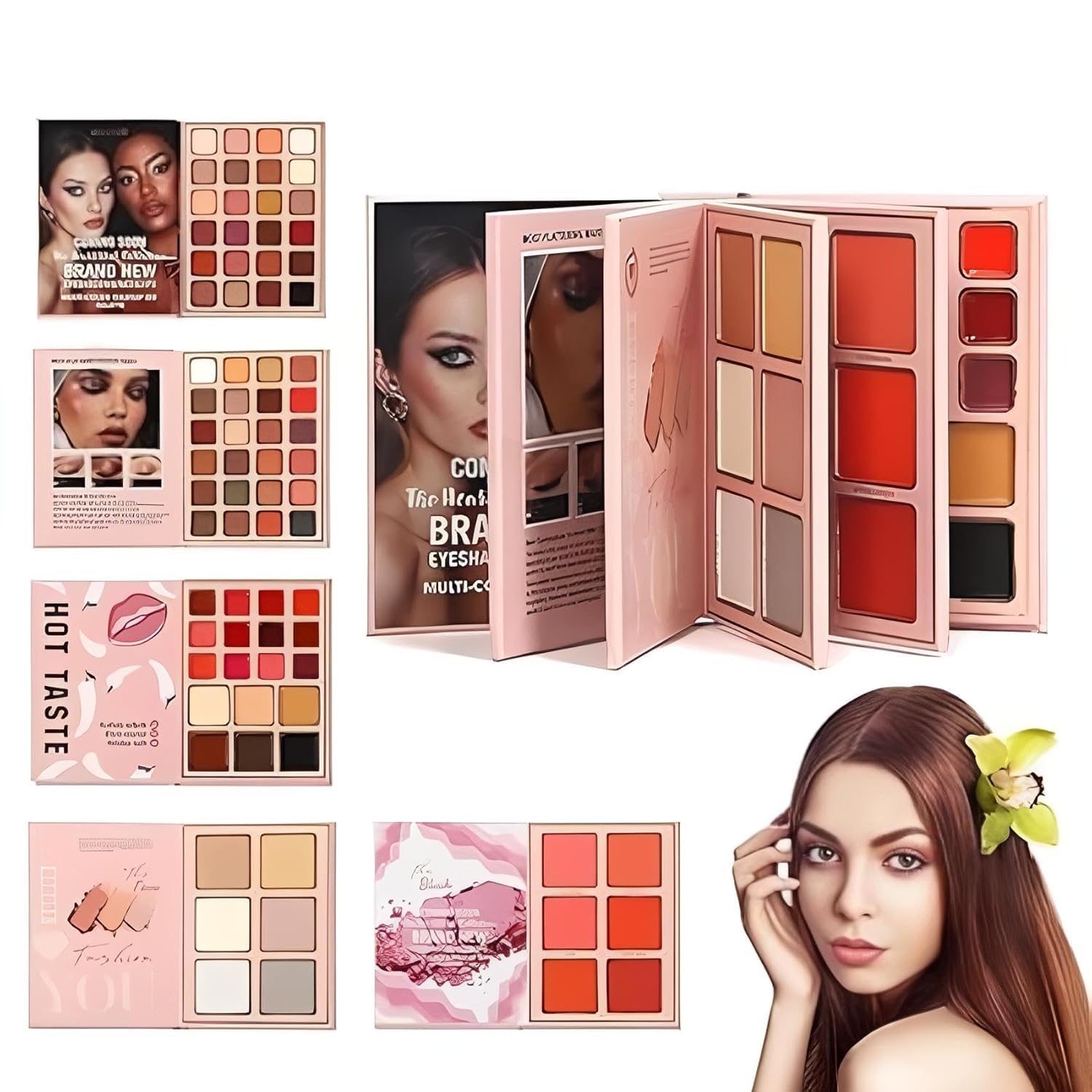 MagicHuda 5 In 1 Makeup Book Kit Highlighter Blush Contour Lip Eyebrow Palette (Glitter And Matte) Eyeshadow Palette All In One Makeup Kit.-image-5