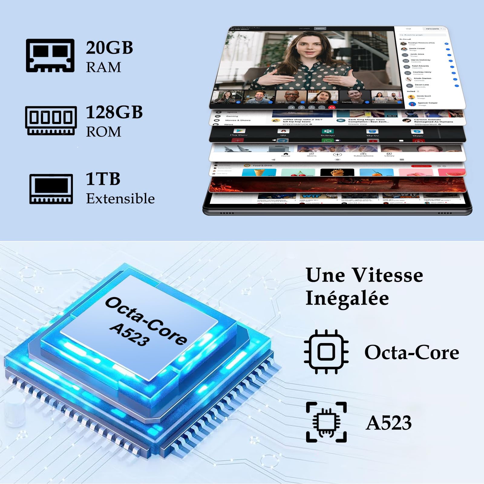 ZIOVO Tablet 10 Pollici Android 14 Tablet Bambini, 20GB RAM+128GB ROM(TF 1TB),WiFi 6 Tablet, Widevine L1/Octa-Core/BT 5.0/8+5 MP/6000mAh/Tablet per Bambini,Tablet con EVA Caso - Blu