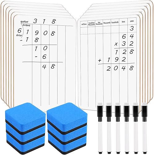 Juego de 72 pizarras blancas de división larga, incluye 24 pizarras de borrado en seco de doble cara de 9 x 12 pulgadas, pizarra blanca, 24
