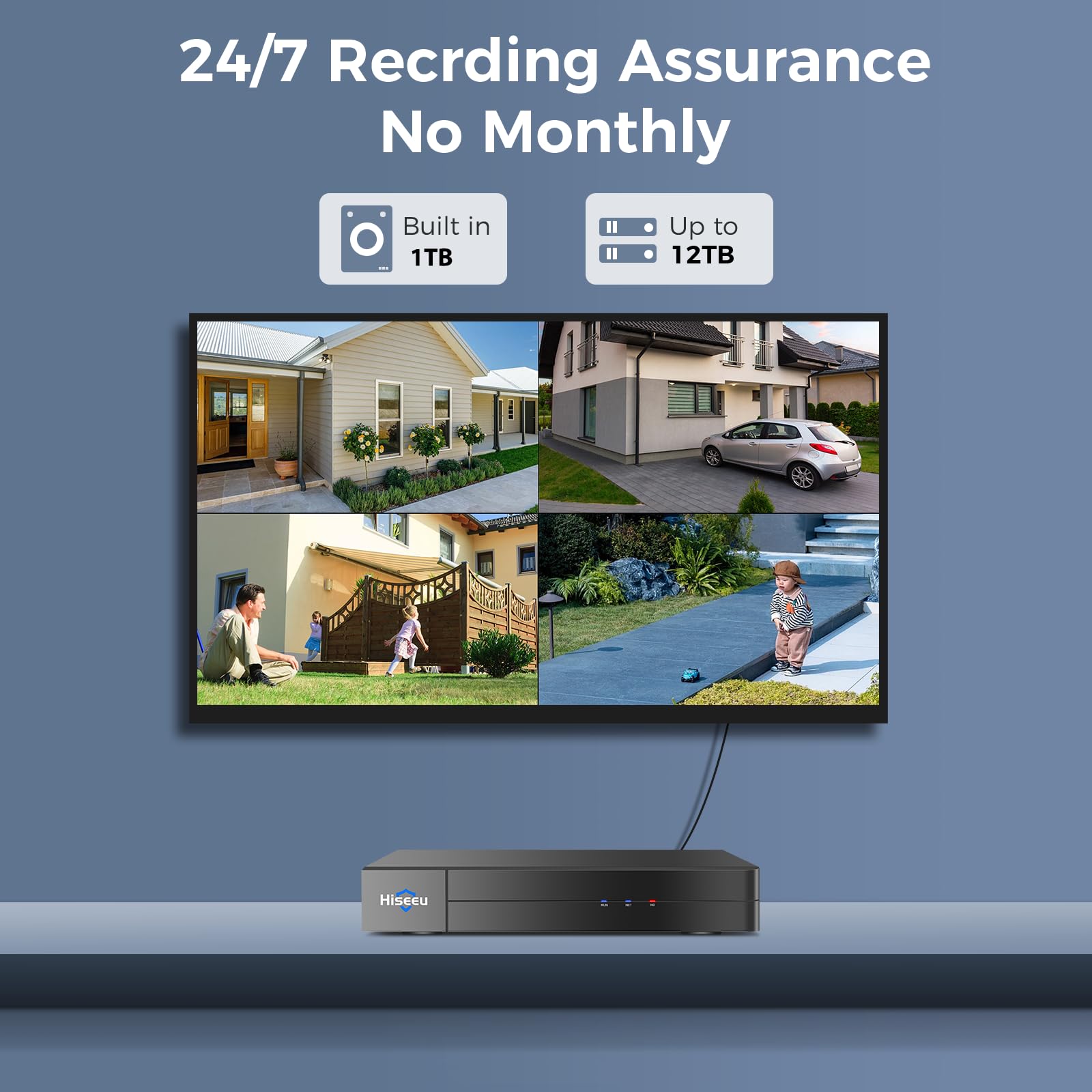 Hiseeu - Sistema de cámara de seguridad con cable 4K para exteriores con audio, luz dual inteligente, detección de vehículos y humanos, disco duro de 3 TB, kit DVR de vigilancia 4K 8CH, cámaras