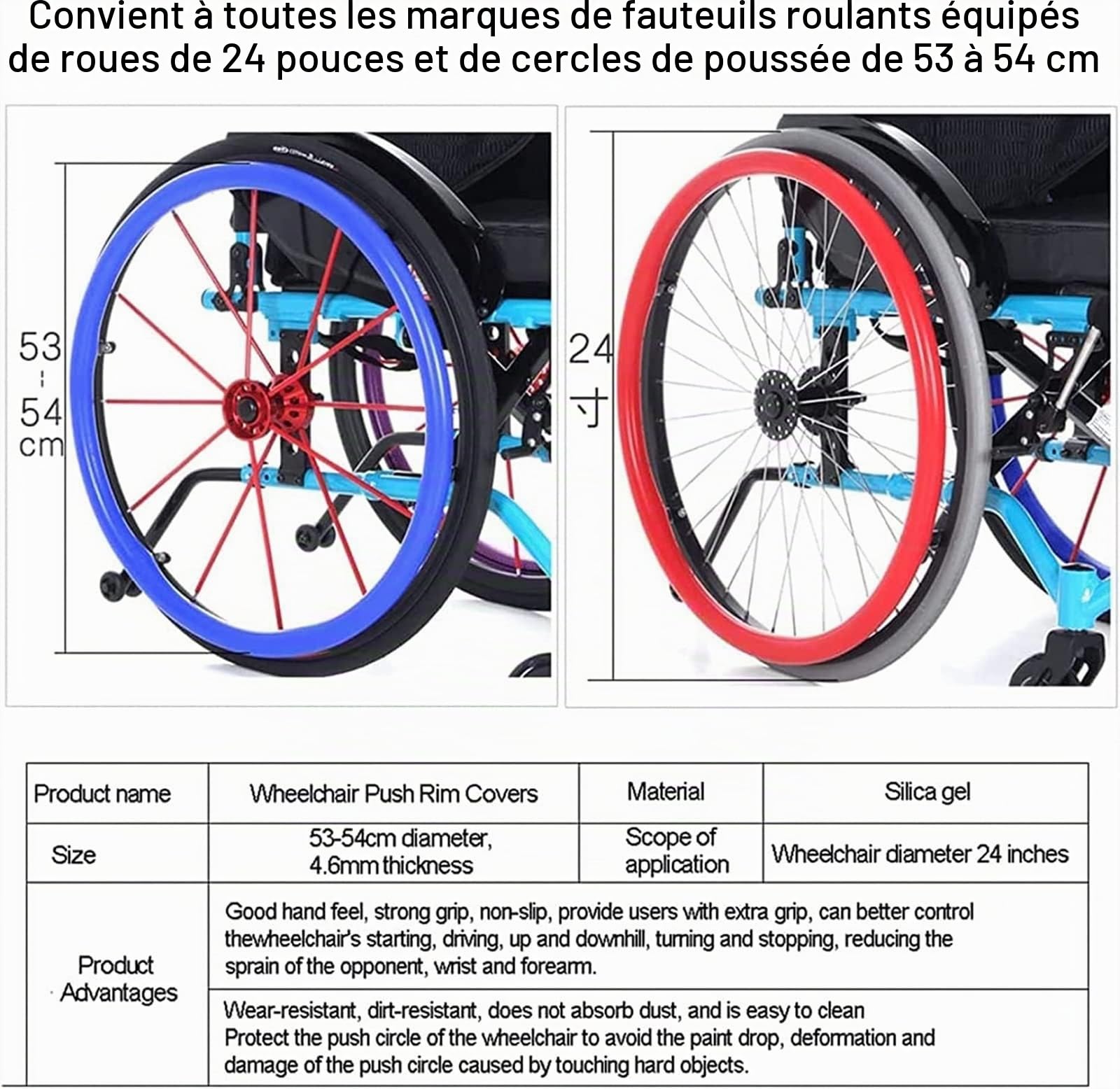 Housses de jante poussoir for fauteuil roulant, housses de main courante for fauteuil roulant, housses de protection for anneau de poussée, 1 paire de roues arrière antidérapantes et résistantes à l'u