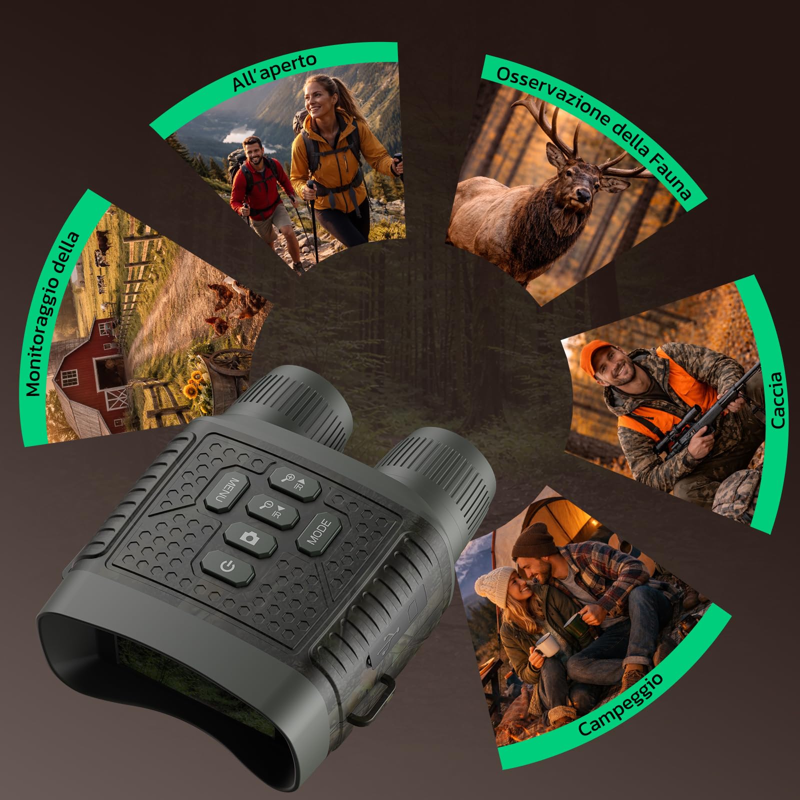 Binocolo Visione Notturna 4K 48MP con Zoom 10x e Visore Notturno, Batteria Ricaricabile 5000mAh per Osservazione fino a 400m, Ideale per Outdoor, Campeggio e Sicurezza