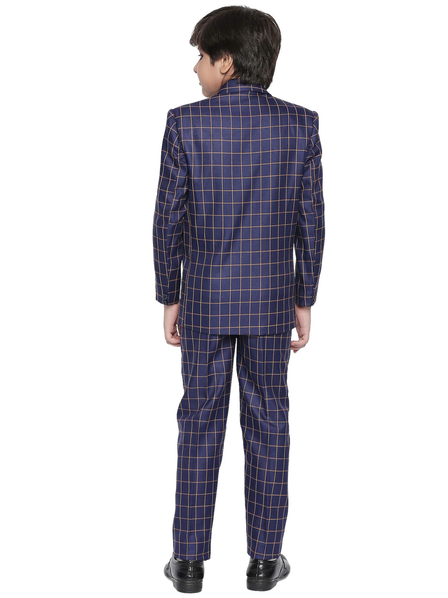 Jeetethnics Boys Navy Blue Checked Coat Suit Set with Shirt and Trousers (9060AJ) 1