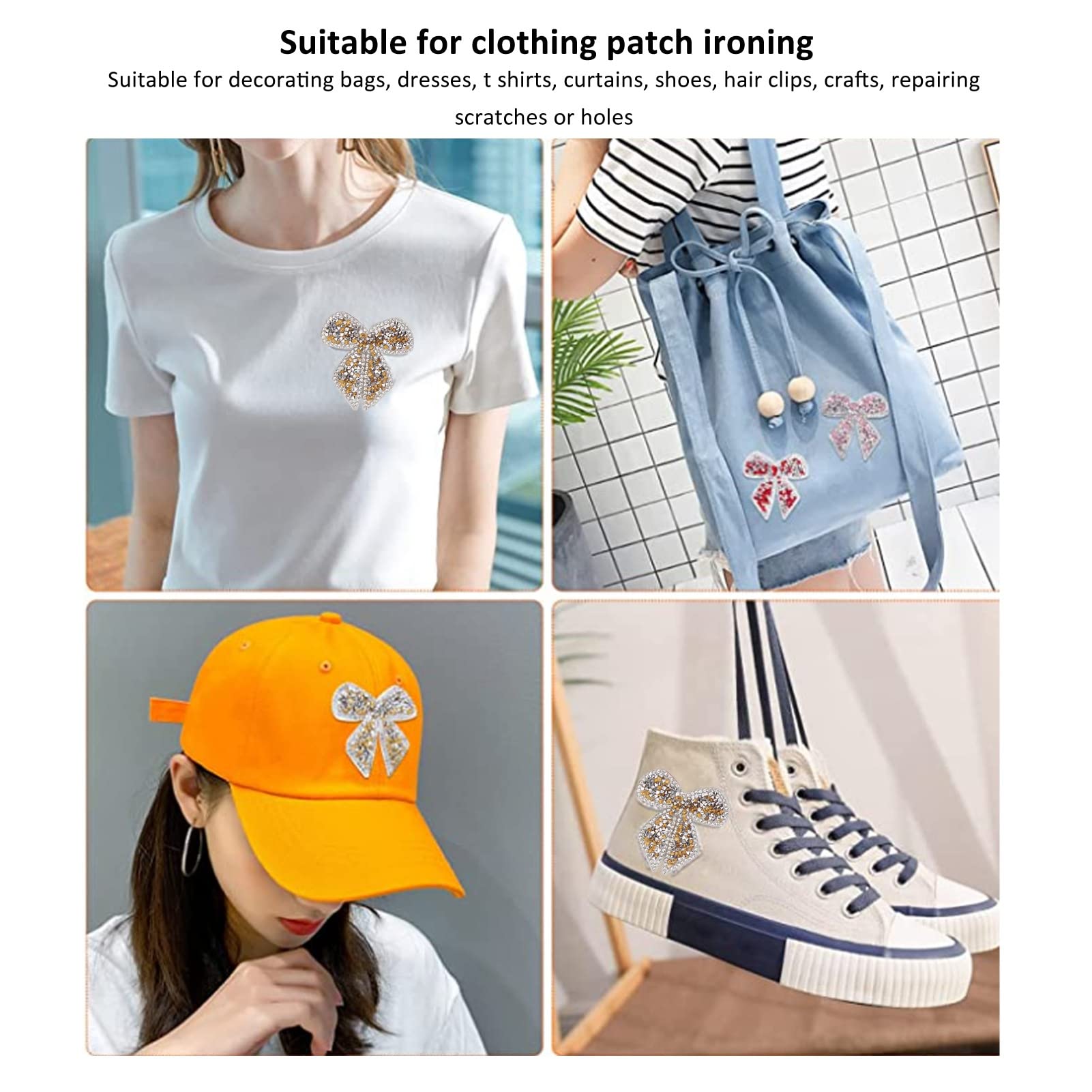 Toppe Patch Nastro Cappio Fiocco Applicazioni termoadesive con Strass
