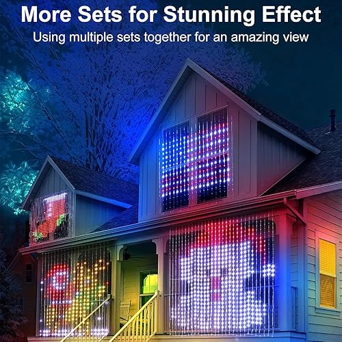 Miniatura 5 de Aoycocr Luces de cortina animadas, 400 luces LED inteligentes Bluetooth de Navidad, tira de luces de cortina dinámicas estáticas RGB que cambian de