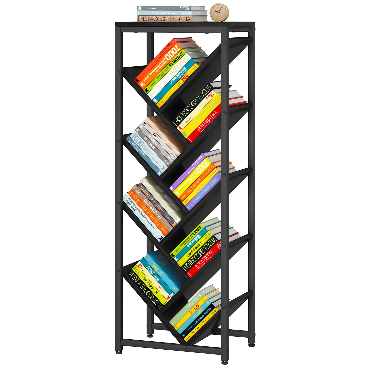 IBUYKE Libreria ad albero a 9 livelli, libreria da pavimento in legno per spazi ristretti, organizer per libri/CD/film, piccola libreria angolare per camera da letto e soggiorno, nero, TBC002B