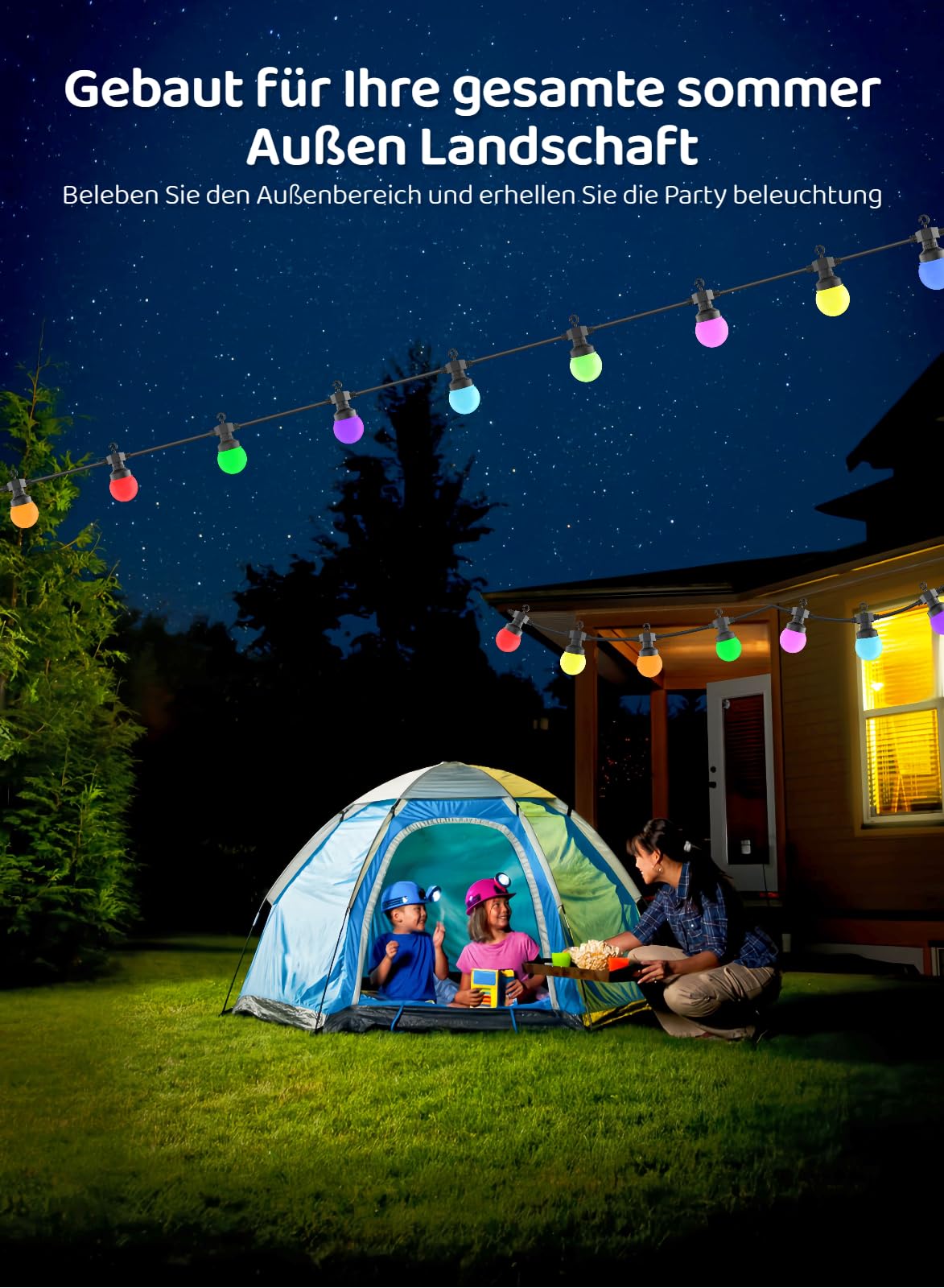 Gaoxun Guirlande Lumineuse Exterieure, 15M RGB Guirlande Guinguette Exterieur avec Télécommande, 15 Ampoules Incassables, Dimmable, Minuterie, IP44 étanche, pour Jardins, Mariage, Bistrots, Maisons