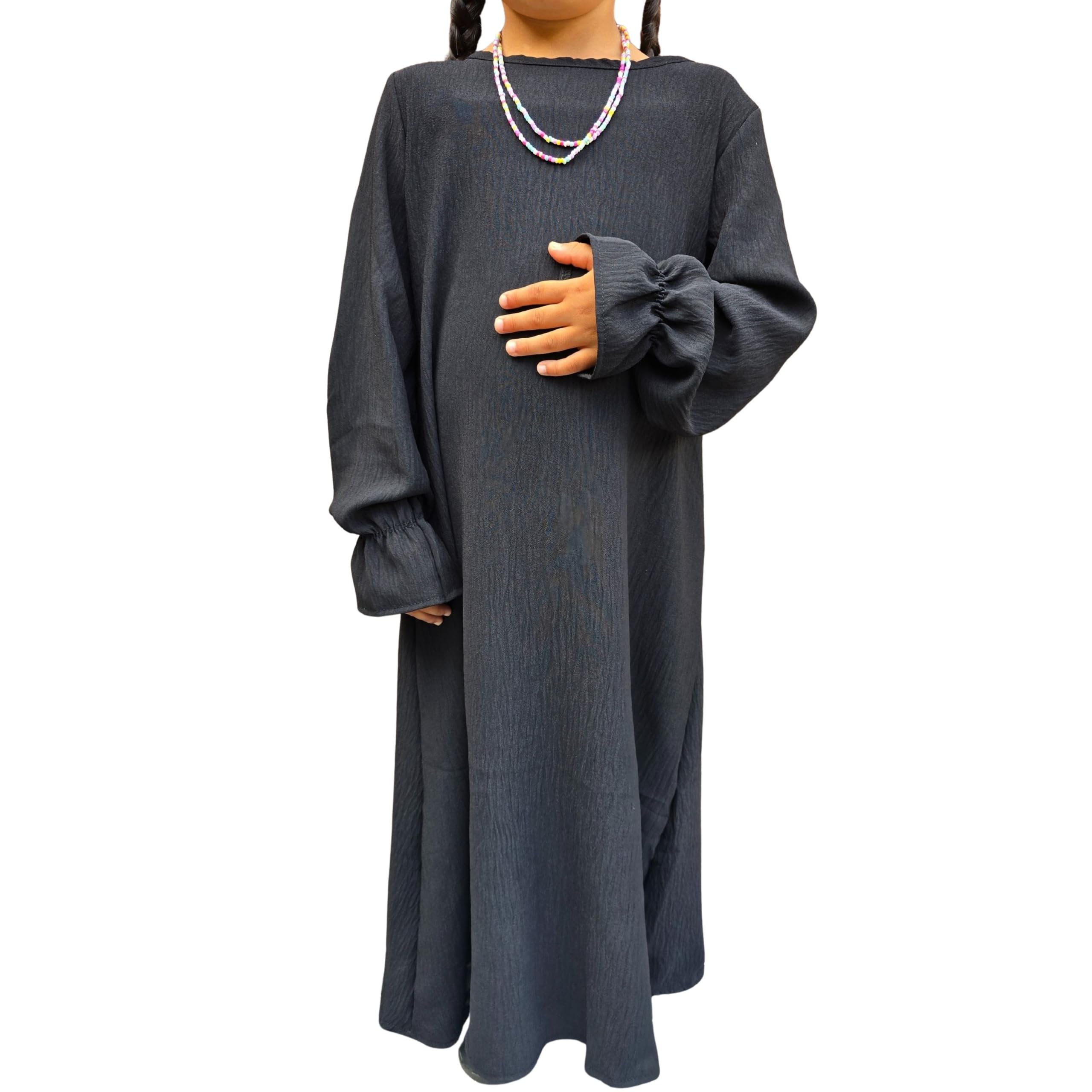 Yaqeen Girls Black Abaya Dress For Kids 6–12 | Islamic Modest Dress For Muslim | Long Sleeve Kids Abaya | Lightweight Crepe | Prayer, Ramadan, Eid (Age 6, )