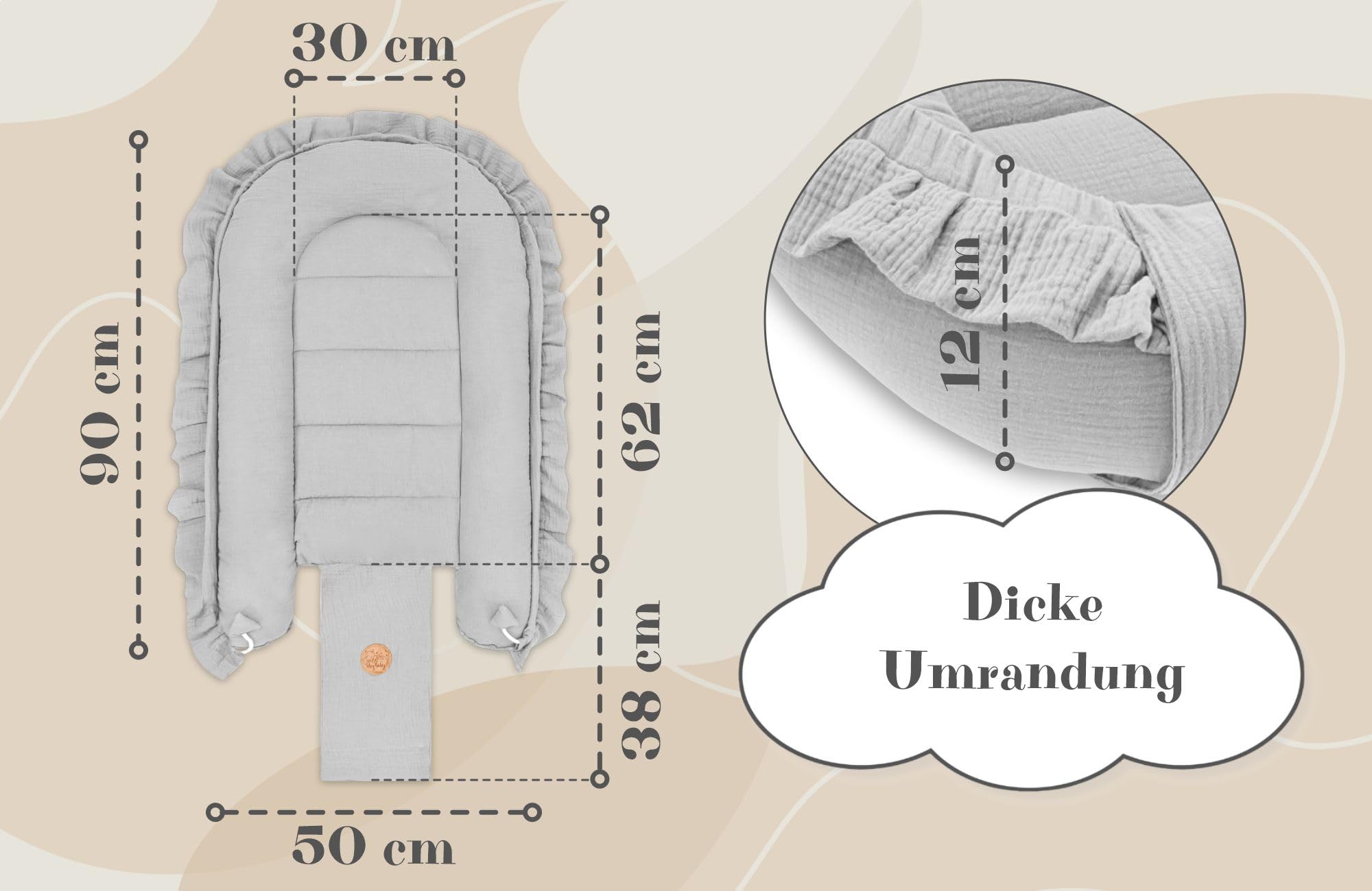 Riduttore lettino neonato - 90x50 cm baby nest trasportabile per neonati nido culla pod cocoonababy babynest antisoffoco Grigio Mussola B