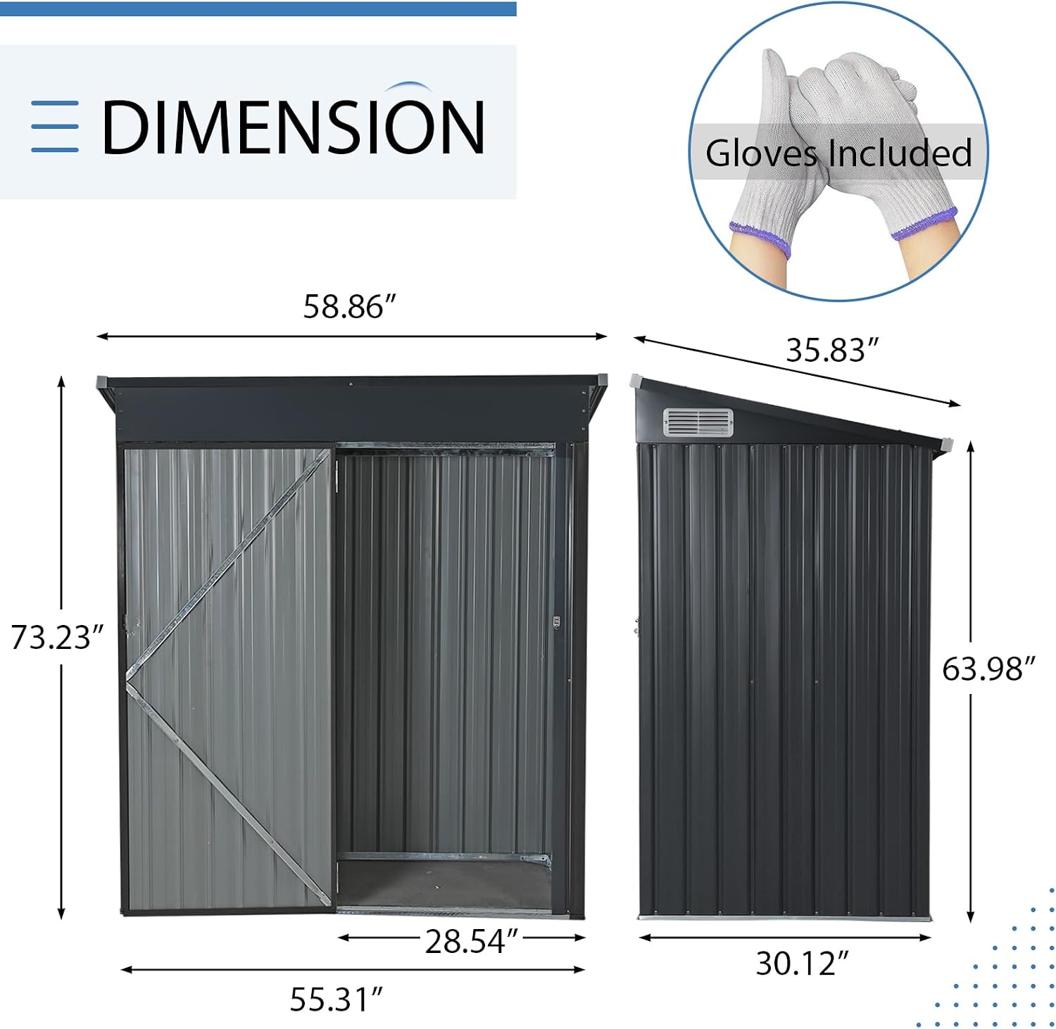 Verano Garden 5'x3' Outdoor Storage Shed, Galvanized Metal Steel Garden Shed W/Lockable Door, Small Waterproof Storage Shed for Backyard, Patio, Lawn (55.31" x 30.12", Black)