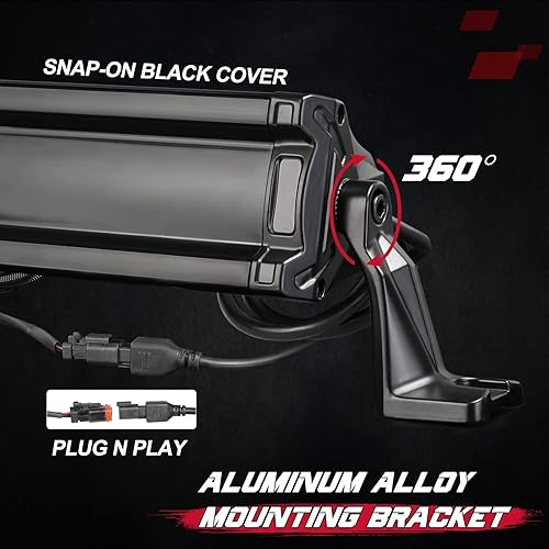 Miniatura 4 de OFFROADTOWN Barra de luz LED de 20 pulgadas de 350 W con arnés de cableado y cubierta negra, luz de conducción todoterreno IP68 impermeable, luz de