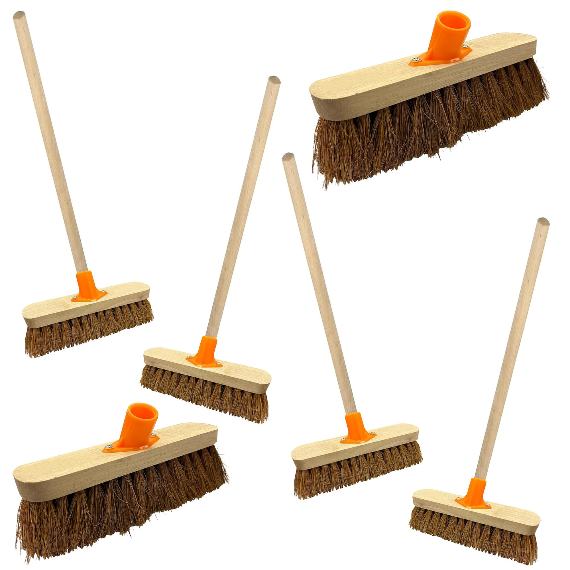 Pluto Packaging Brown 10" Coco & 12" Bassine Traditional Wooden Indoor/Outdoor Garage, Warehouse, Yard Sweeping Brush With Handle & Support Bracket (1, 10" Coco (With Support Bracket & Handle))