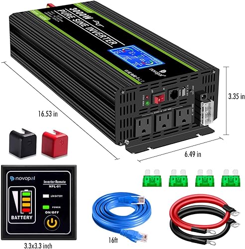 Miniatura 59 de Novopal Inversor de corriente de onda sinusoidal pura de 1000 W, convertidor de corriente de 12 V CC a 110 V/120 V CA, 4 salidas de CA, inversor