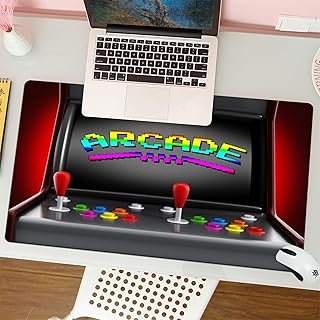 Gaming Mouse Pad, ratón de Pad 80 x 30 cm,Máquina Arcade Vintage con joysticks y pulsadores para Dos Personas.,sin Distancia y Mouse Impermeable, para computadora