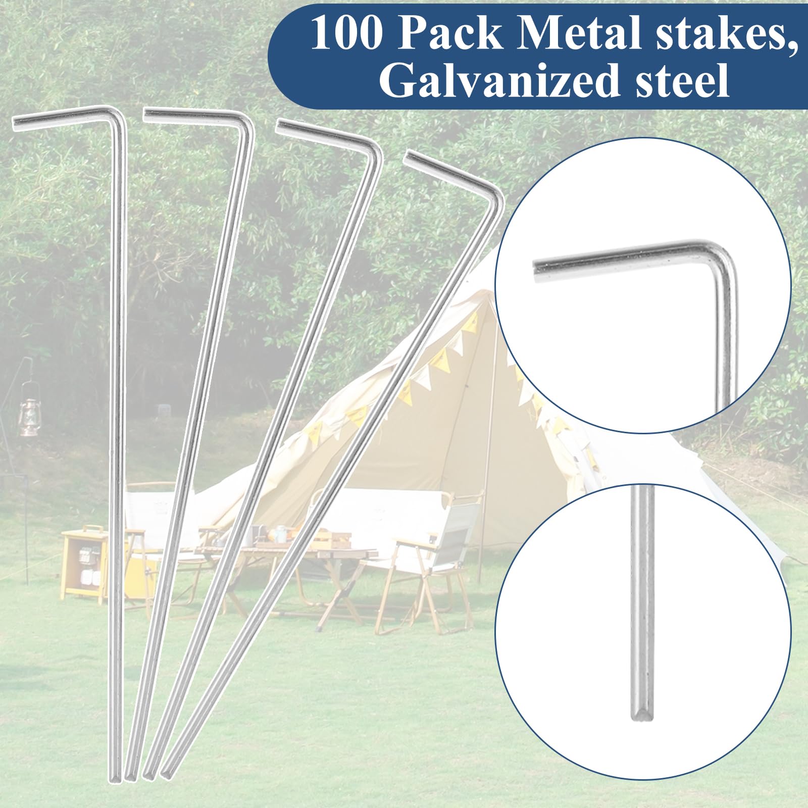 MIVIDE Lot de 100 piquets de tente de 21 cm, piquets de tente en acier galvanisé, piquets de clôture pour camping, abris, bâches, auvents, piquets de décoration de Noël