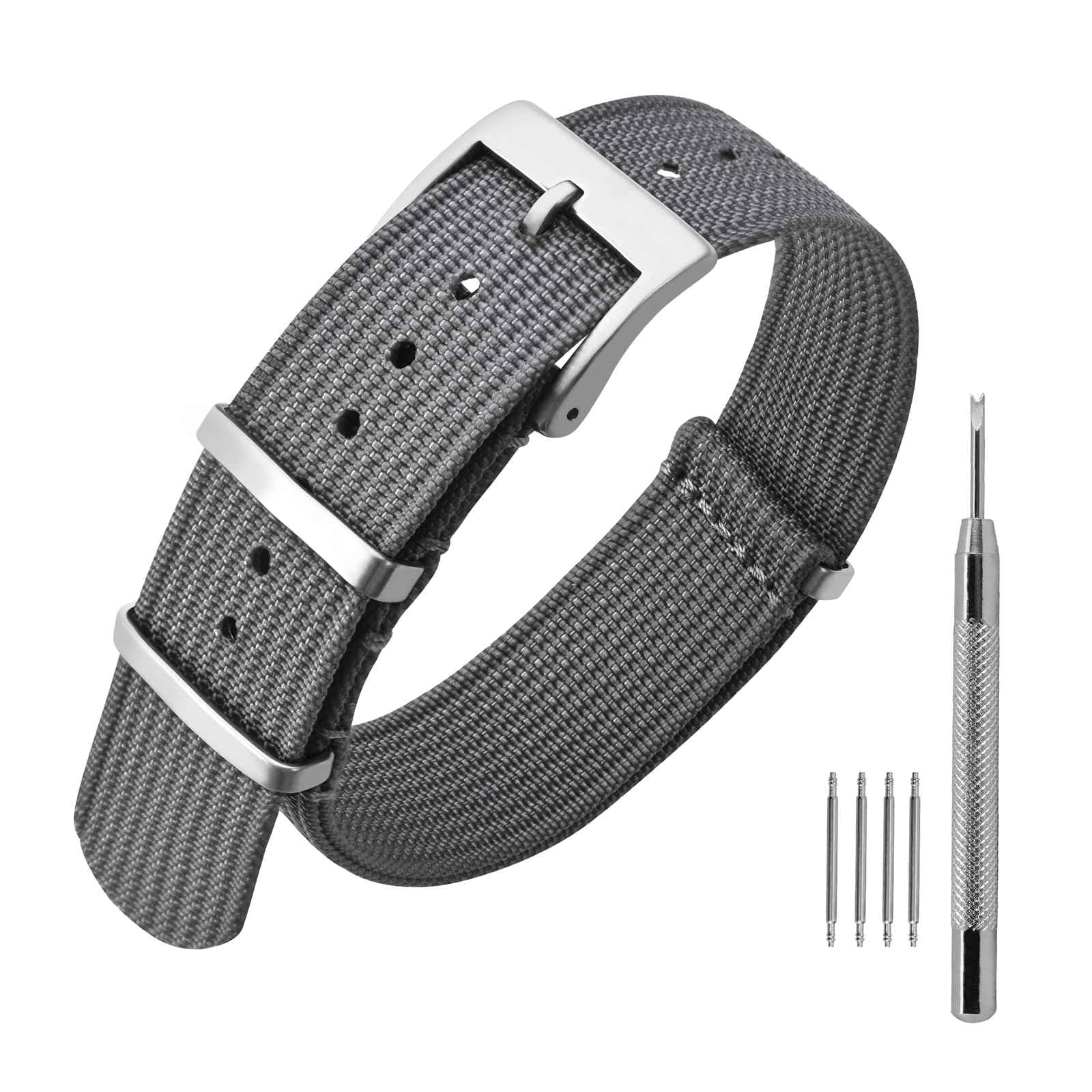 ANNEFIT Nylon Watch Strap 16mm 18mm 20mm 22mm, One-Piece Waterproof Military Watch Band with Heavy Buckle