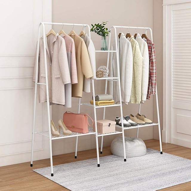 HOMERECOMMEND Garment Racks Clothes rack Fashion Entrance Hall Coat Rack Organiser Clothes Rail Heavy Duty (White)