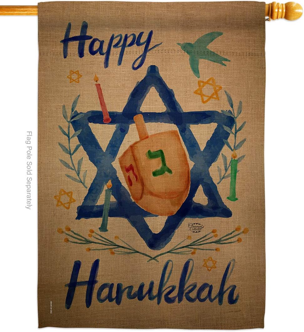 Happy Hanukkah House Flag Dowel Set Wintertime Candle Bonsai Menorah Jewish Chanukah David Small Decorative Gift Yard Banner Made In USA 28 X 40