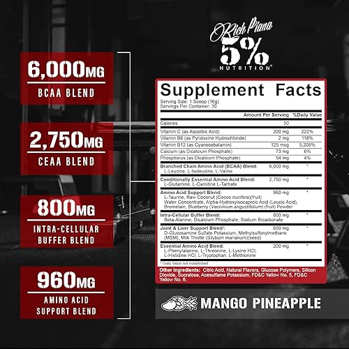 Miniatura 26 de 5% Nutrition Rich Piana AllDayYouMay BCAA Powder - Aminoácidos prémium para intra y después del entrenamiento, hidratación, resistencia,