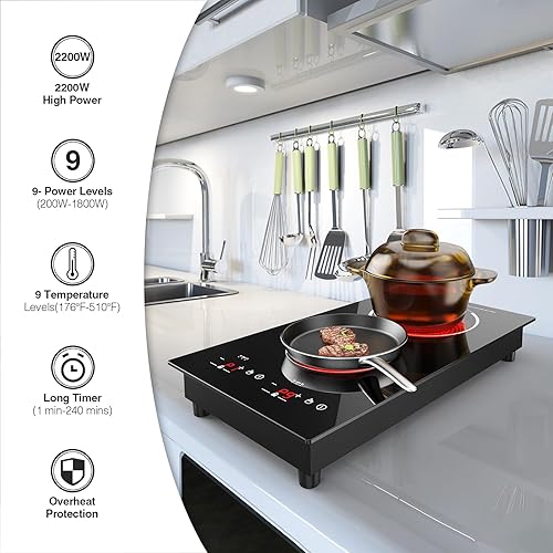 Miniatura 5 de Placa de cocina eléctrica, 2 quemadores de 110 V, encimera infrarroja de 12 pulgadas, estufa eléctrica incorporada, estufa eléctrica de 120 V,