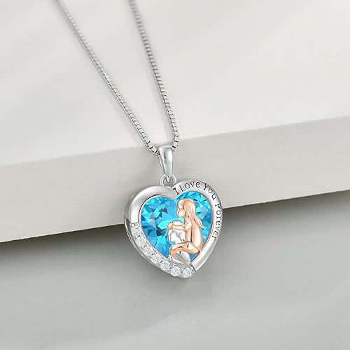Miniatura 2 de Collar de memoria de plata de ley 925, collar con piedra natal de corazón con texto en inglés "I Love You Forever", regalos para aniversario