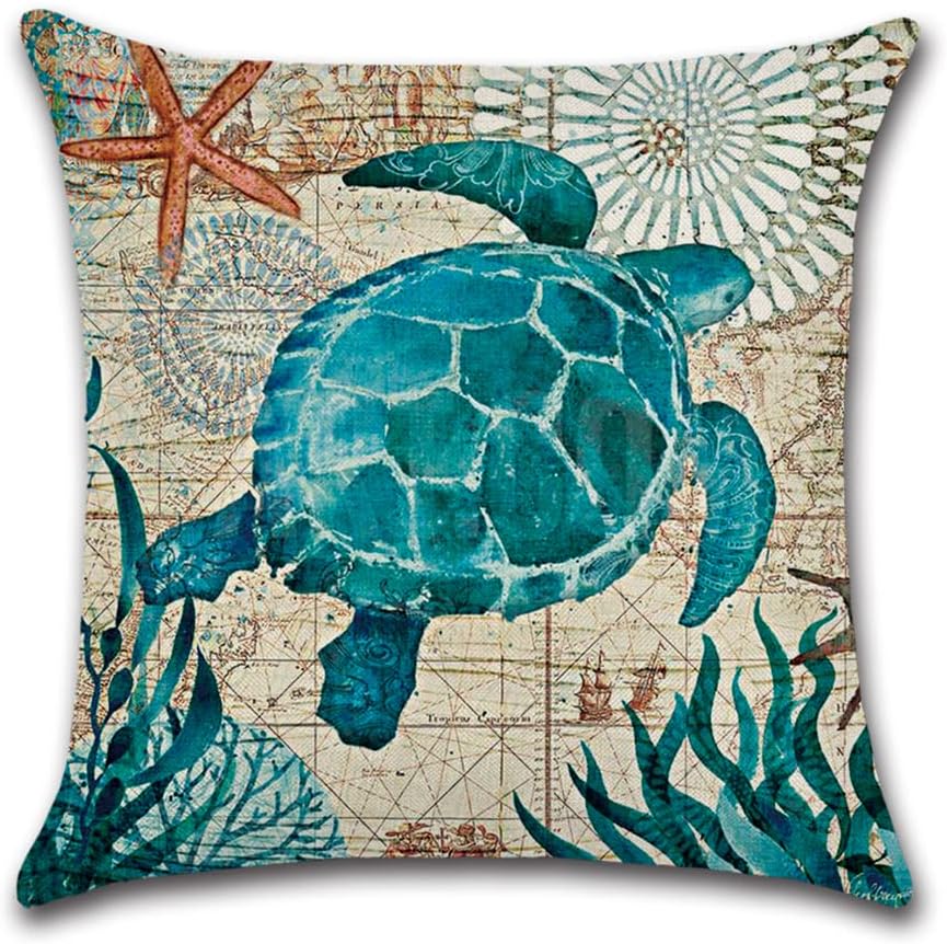JOTOM Outdoor Waterproof Cushion Covers 45x45 cm Turtle Mediterranean Decorative Throw Pillow Covers Garden Patio Coastal Pillow Cases for Couch Bench Sofa Indoor Home Decor Pack of 4 (Marine Life) - Image 3