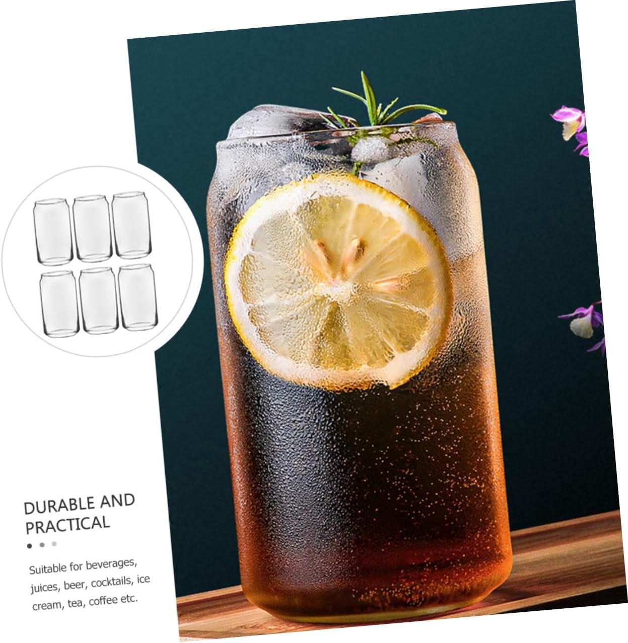 6pcs Ring-pull Can Bar Cocktail Cups High-toughness Glass Beverage Cups Lids Bulk