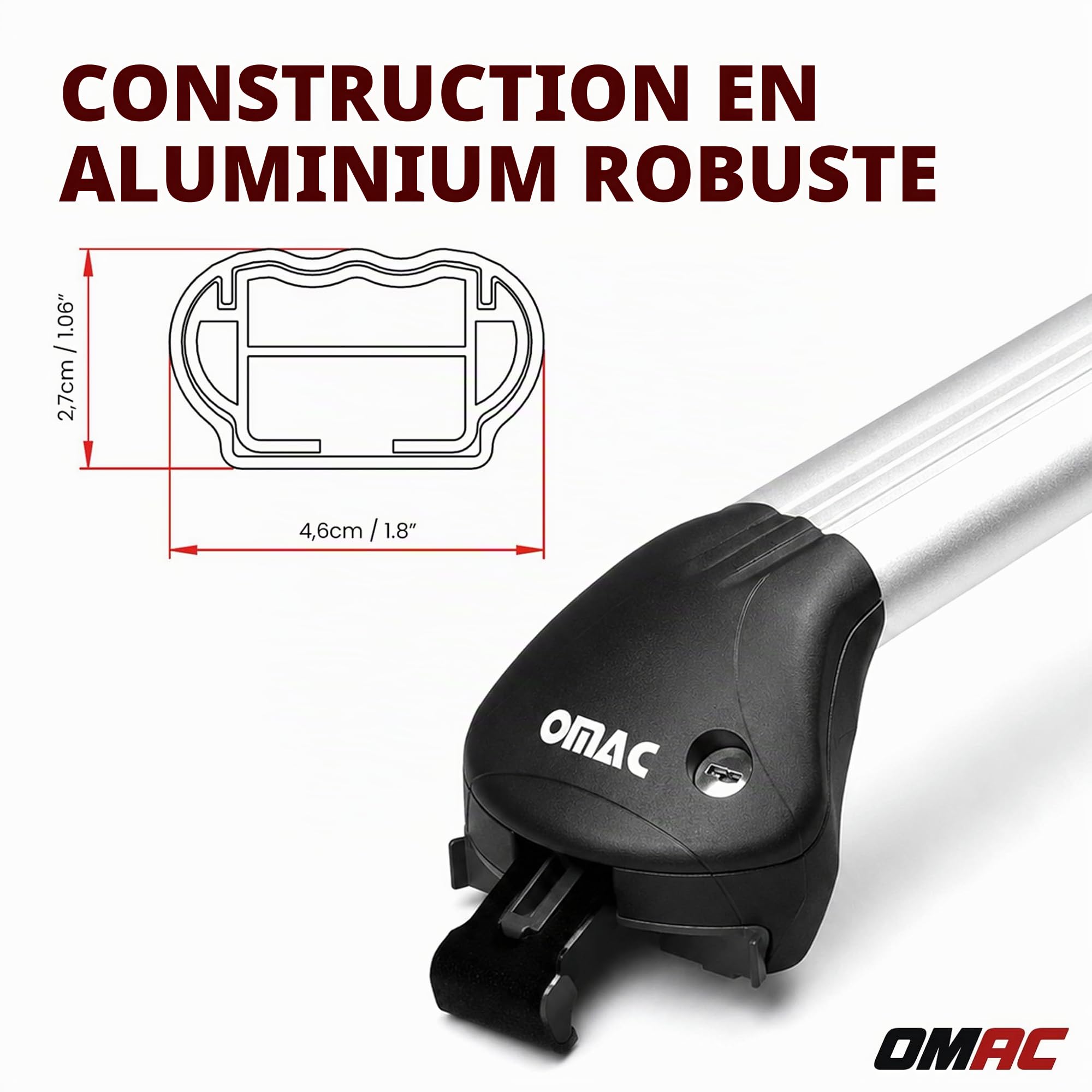 OMAC Barres de Toit transversales certifiées TÜV pour Toyota Yaris Cross XP210 2021-2026 – Verrouillables (4 antivols) – Charge Max 100 kg – Fixation Durable Argent
