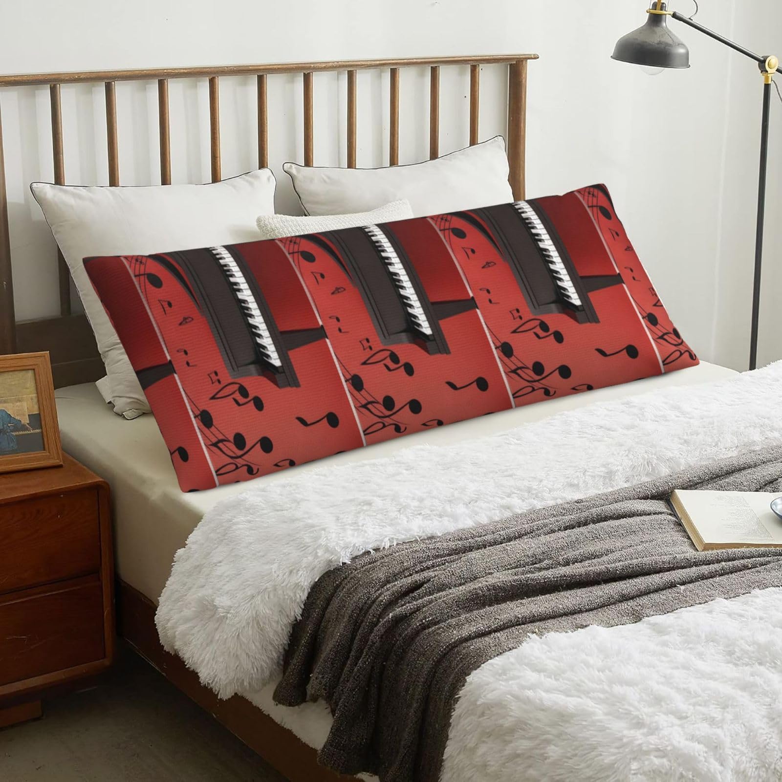 Music Note Piano Printed, Body Pillow Cover with Zipper,Long Body Pillowcase 20 x 60 in