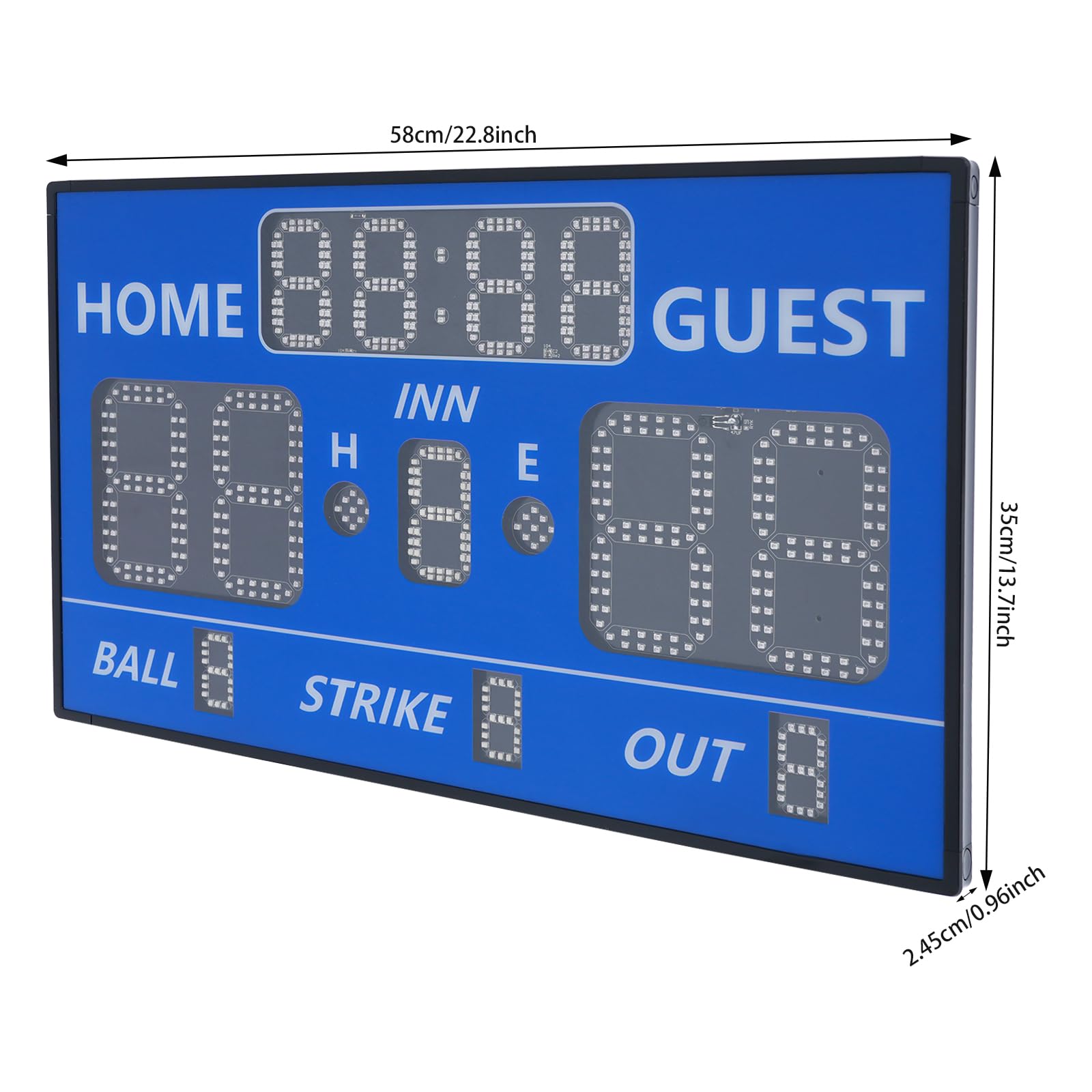 Eapmic LED Electronic Baseball Scoreboard with Remote Control, High-Light Rechargeable Wireless Digital Score Keeper, Tabletop Wall-Mounted Scoreboard with Buzzer for Sports Games (12-Digits, Blue)