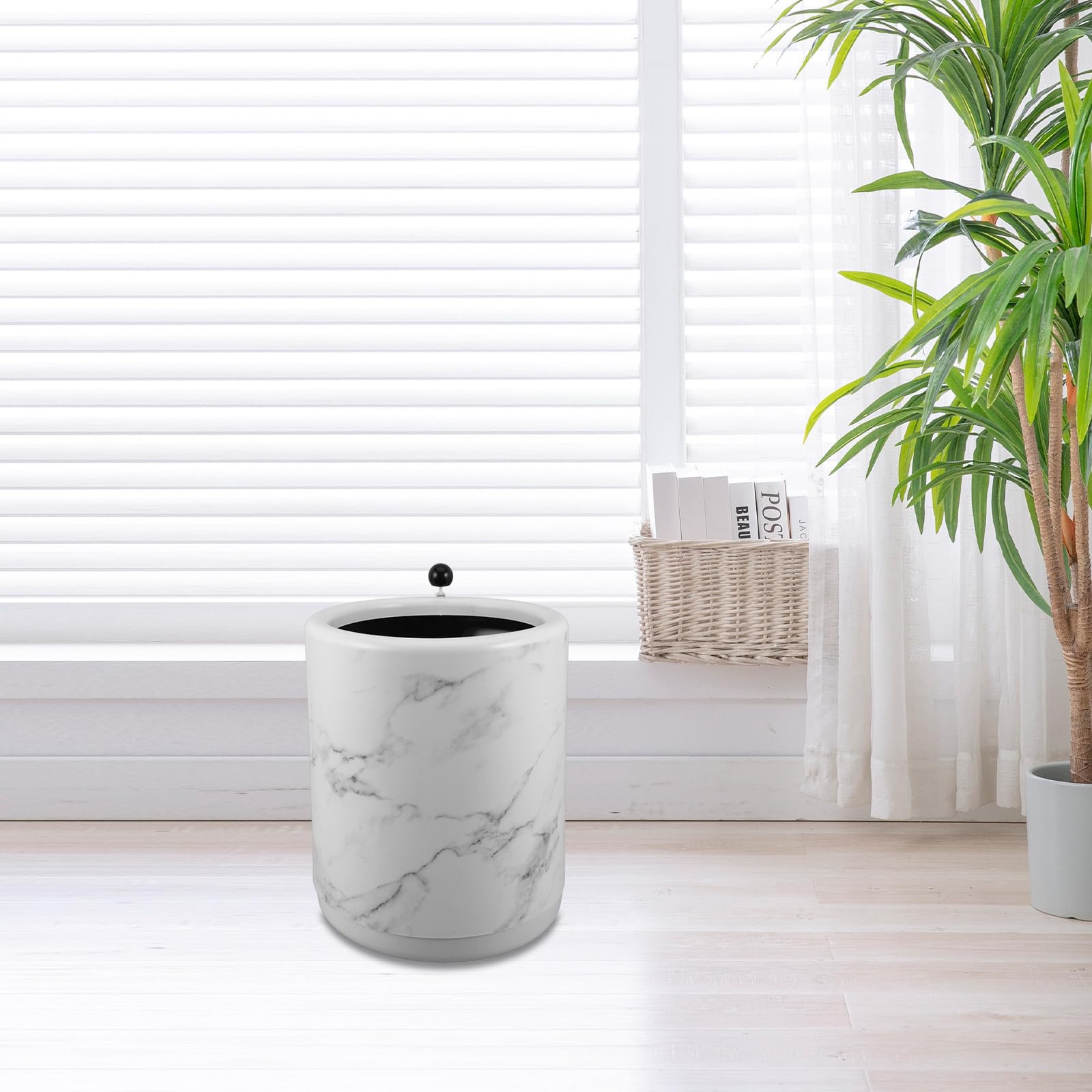 TOYANDONA Papelera de Oficina Abierta de Plástico Blanco Diseño Mármol