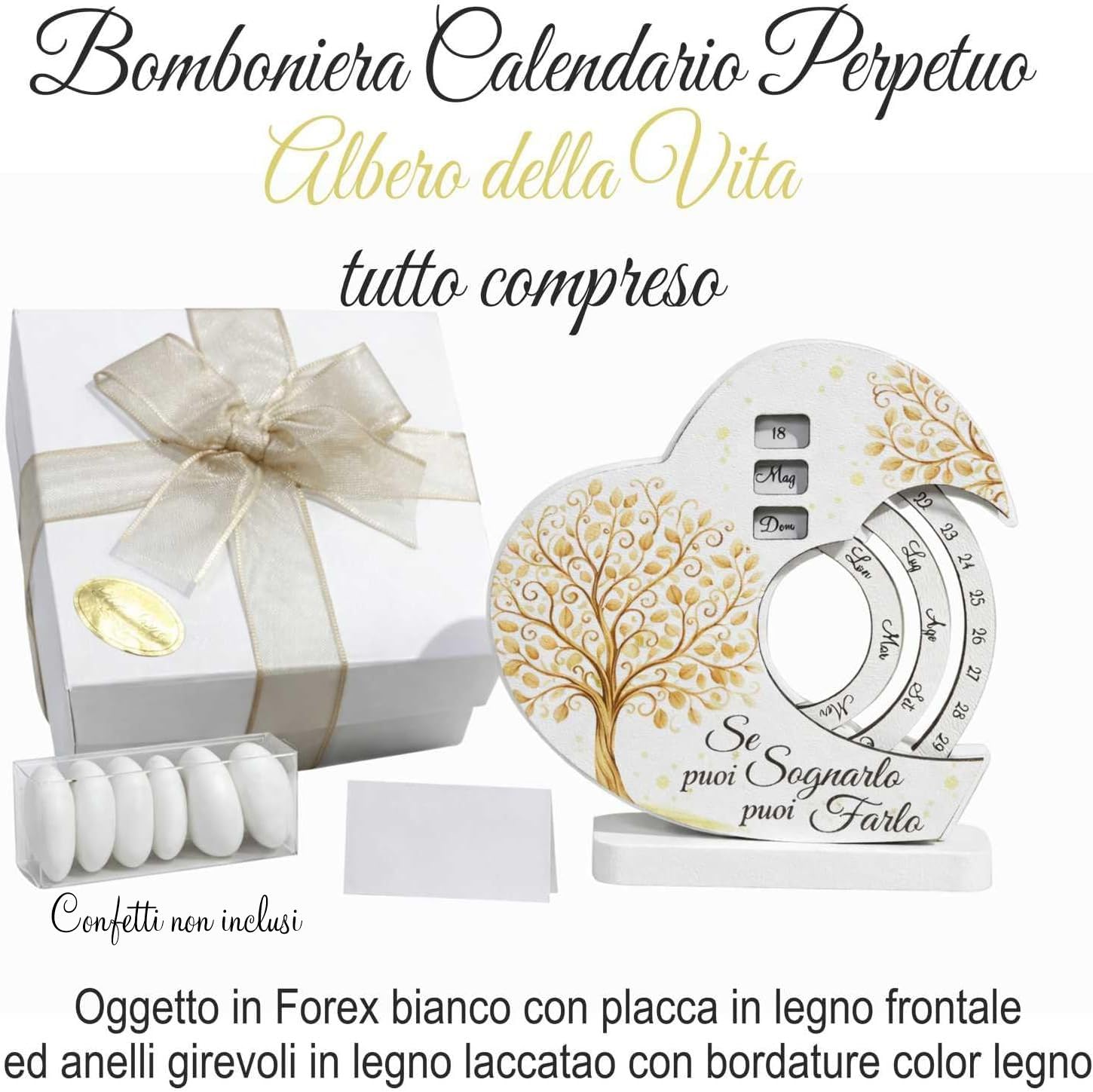 Regalami Set 10 Bomboniere Calendario Perpetuo Albero della Vita – Calendario Infinito con Ruote Girevoli 12x12 cm – Bomboniera Completa (10, Rotondo)
