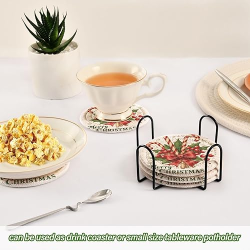 Vista 48 de Juego de 6 posavasos para bebidas con soporte, diseño retro de estrella de mar y estrella de mar, juego de 6 posavasos decorativos absorbentes