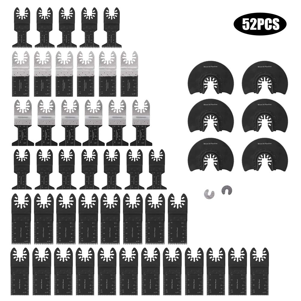 52 Hojas de Sierra Oscilantes, Kit de Accesorios Multiherramienta de Acero de Alto Carbono con Orificio Universal para Corte de Metal de Plástico de Madera