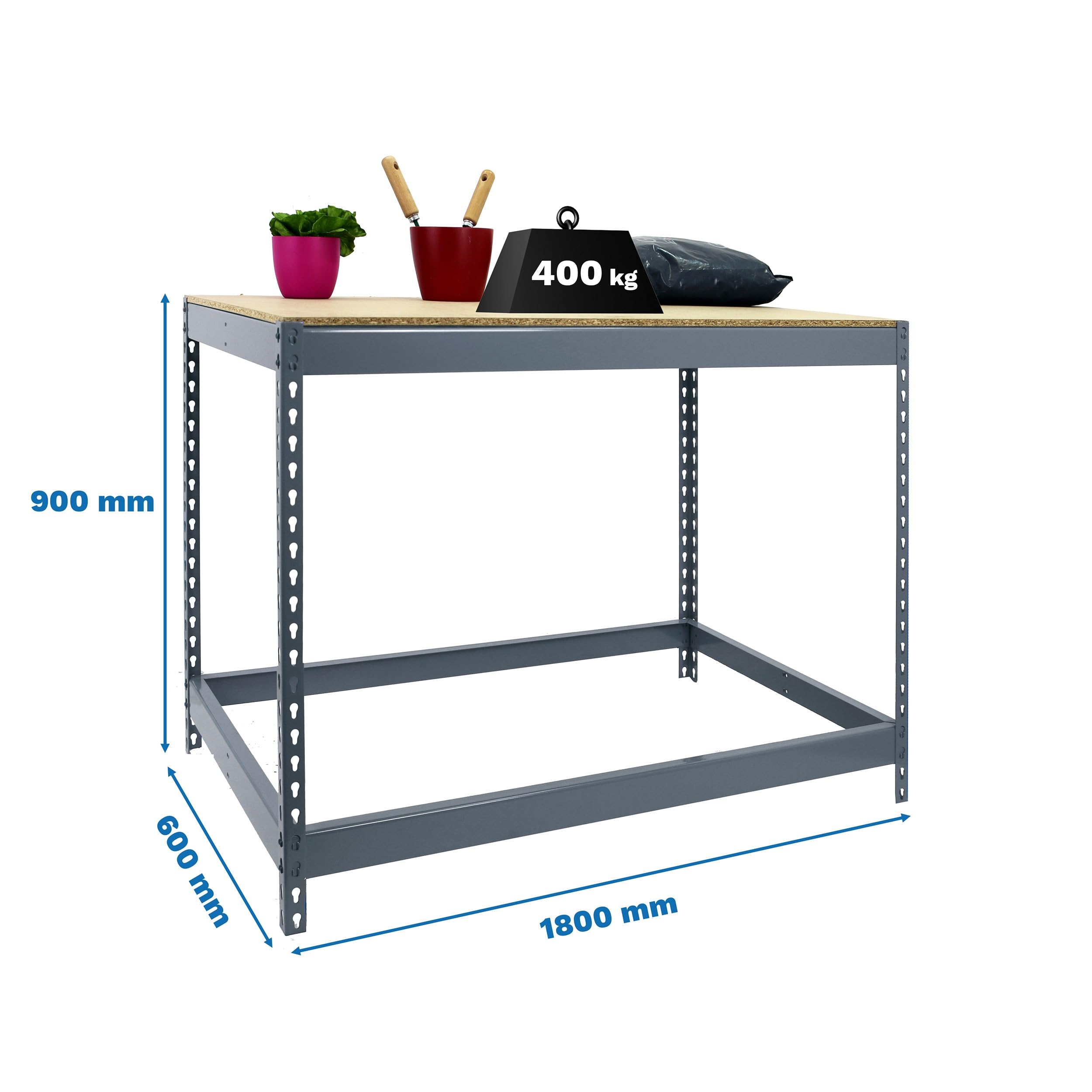 Simon Rack Banco de Trabajo Taller 1800x600 mm - BT Basic | Capacidad Carga 400 kg, Montaje sistema clic, Pintura anticorrosión, Gris