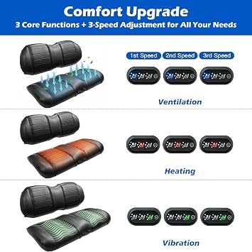 NOKINS Premium Golf Cart Ventilated Vibrating Seat Cushion | with 3 Gears, Independent Control Panels for Driver & Passenger (For Club Car Precedent 2012+/Tempo/Onward)