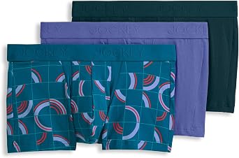 Jockey Mens Underwear Chafe Proof Pouch Cotton Stretch 3" Trunk - 3 Pack, Future Dusk/Spliced Circles/Ocean Sky, S