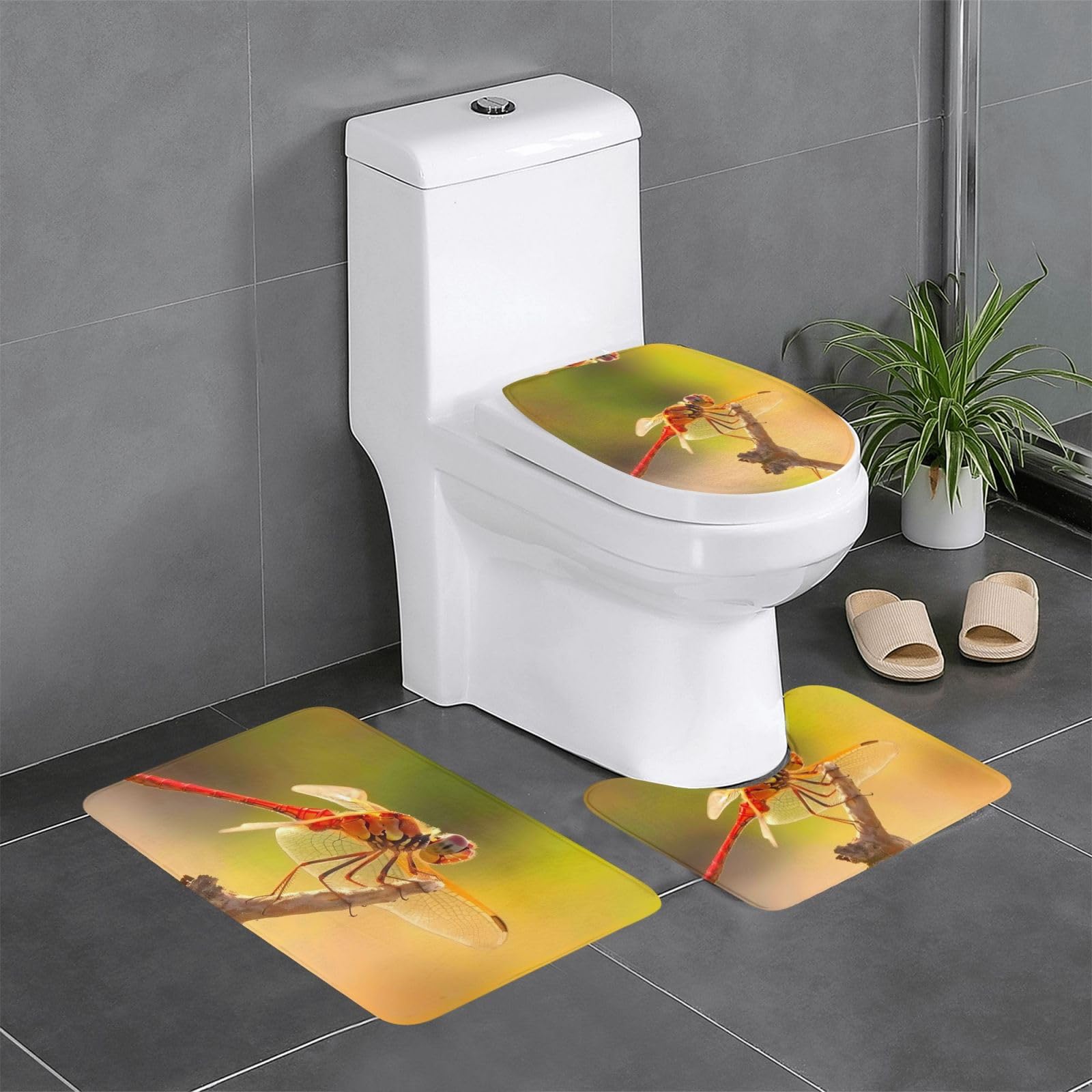 Tapis de salle de bain libellule rouge pour sécuriser la douche et la coiffeuse