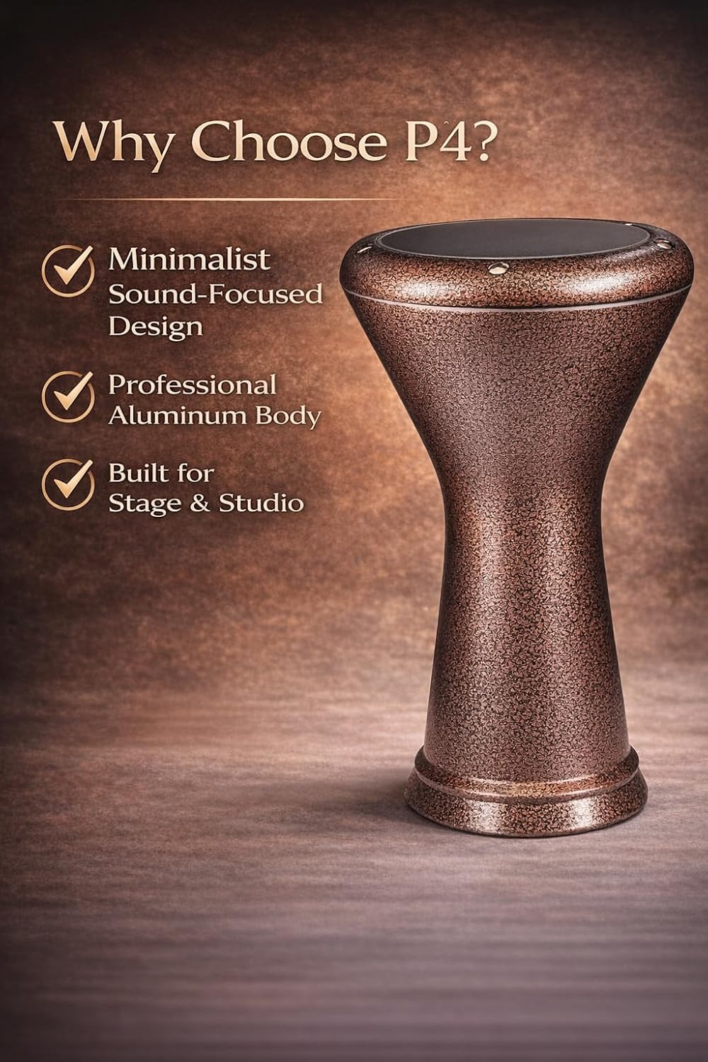Professional Egyptian Darbuka Drum – Pure Performance Series P4, Premium Aluminum Body, Studio-Grade Sound, Synthetic Head, 22cm Solo & 23cm Sombaty (Solo - 22 cm (8.75 in))