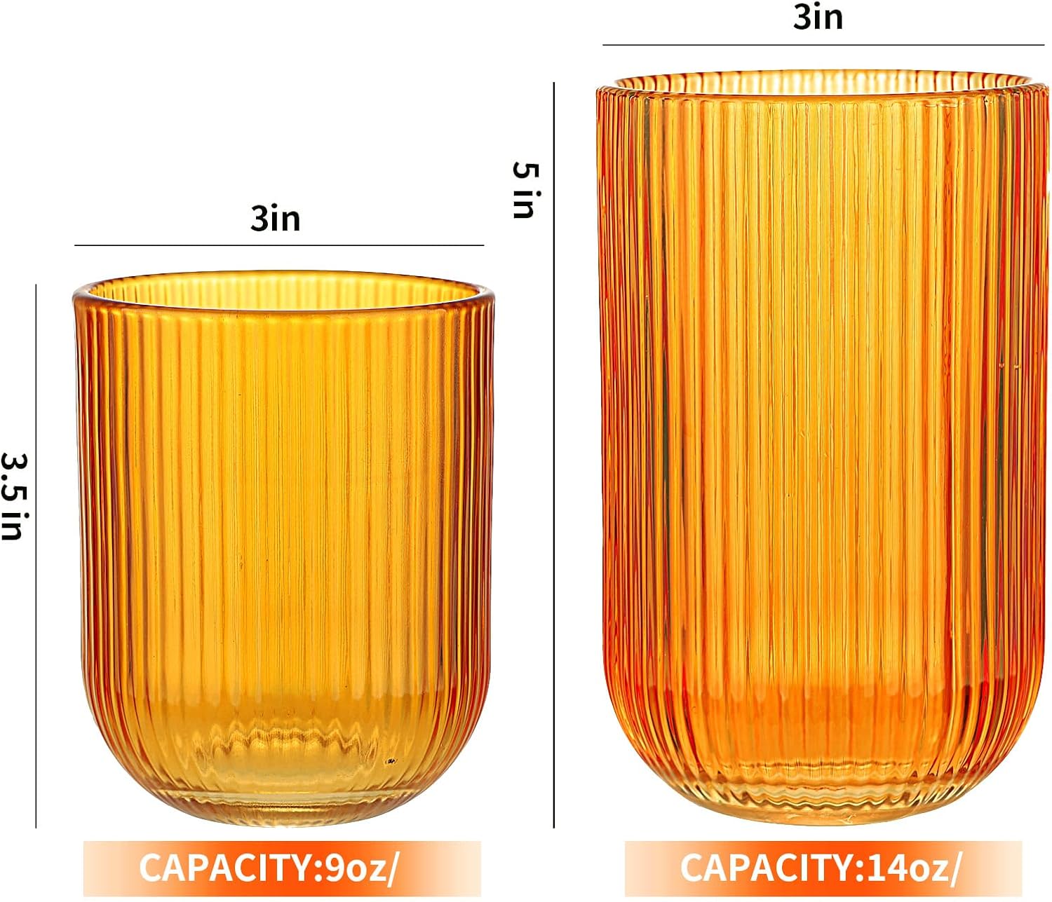 Set of 8 Dopamine-colored-match Ribbed Glassware,4 Highball Glasses 14oz & 4 Rocks Drinking Glasses 9oz, Origami Style, Fluted Design, for Daily use, Water, Cocktail, Whiskey, Kitchen, Gift - Image 4