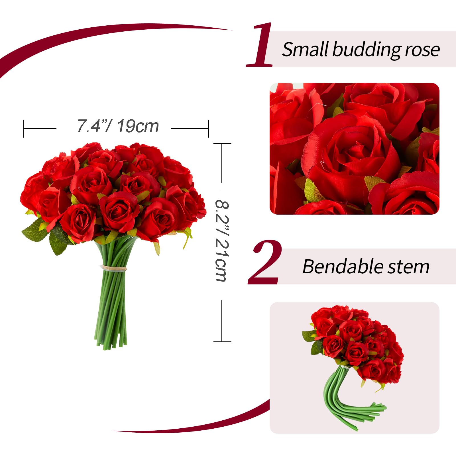BLOSMON Fake Flower Roses Artificial Flowers 24 Heads Red Fake Roses Silk Flowers Wedding Bouquet for Bride, Faux Rose Floral Arrangement Bulk for Home Party Centerpieces Decor (6 Packs)