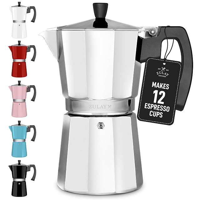 Zulay Moka Pot Espresso Stovetop Coffee Maker - Leak-Proof Stainless Steel Easy to Clean Heat Resistant Handle Knob